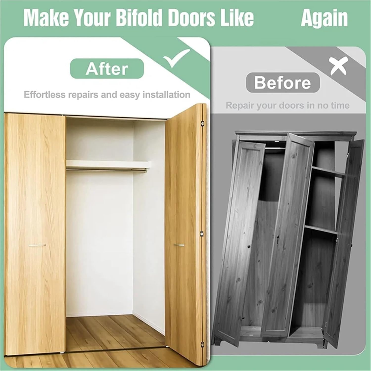 Bifold Door Hardware 2Set Bi-Fold Door Hardware Repair Kit for 2.22Inch to .54Inch Track,Folding Pocket Parts