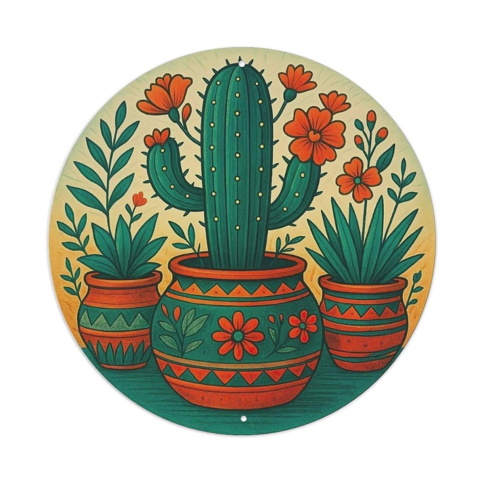 Cactus Flower Pot Pattern Art Metal Tin Sign