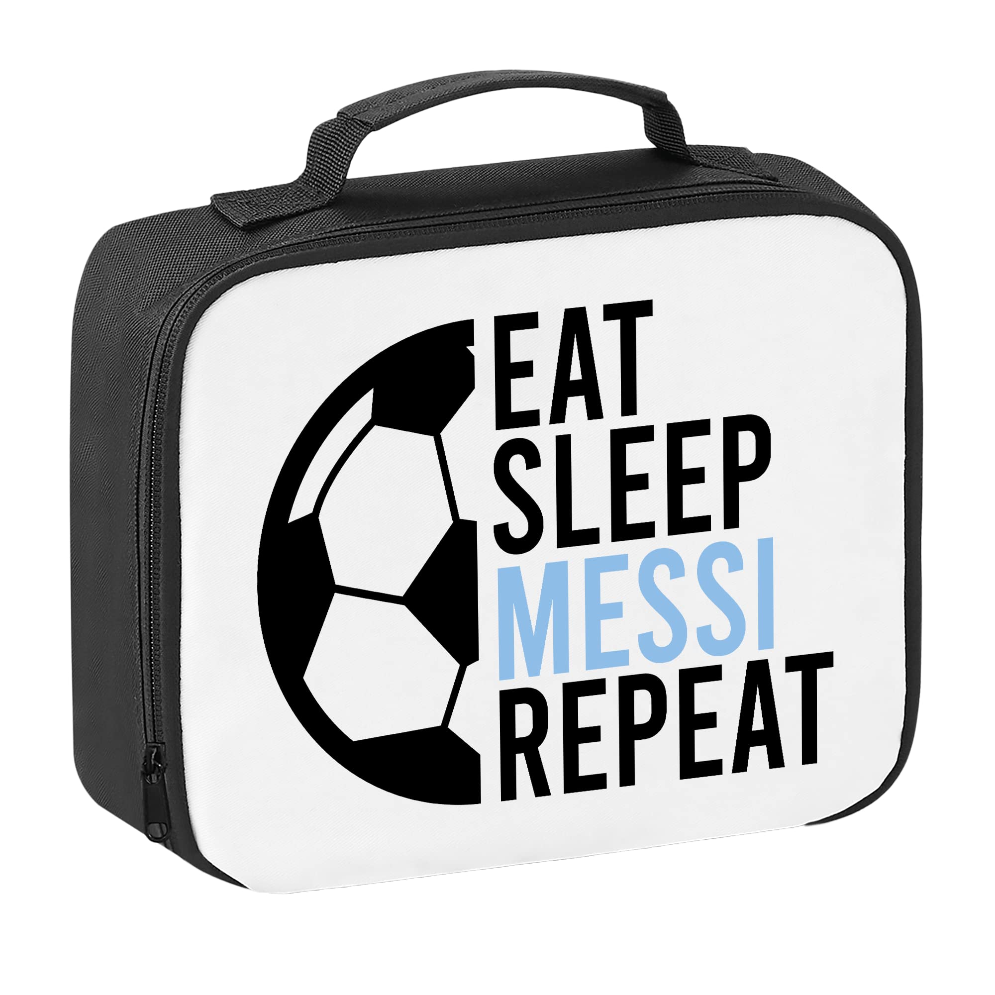 Eat Sleep Messi Repeat Lunch Box - Football Soccer Footie Footy Argentina Sportsman Player World Cup Ball Athlete Bag Quote Saying Phrase Gift Present (Black Prime)