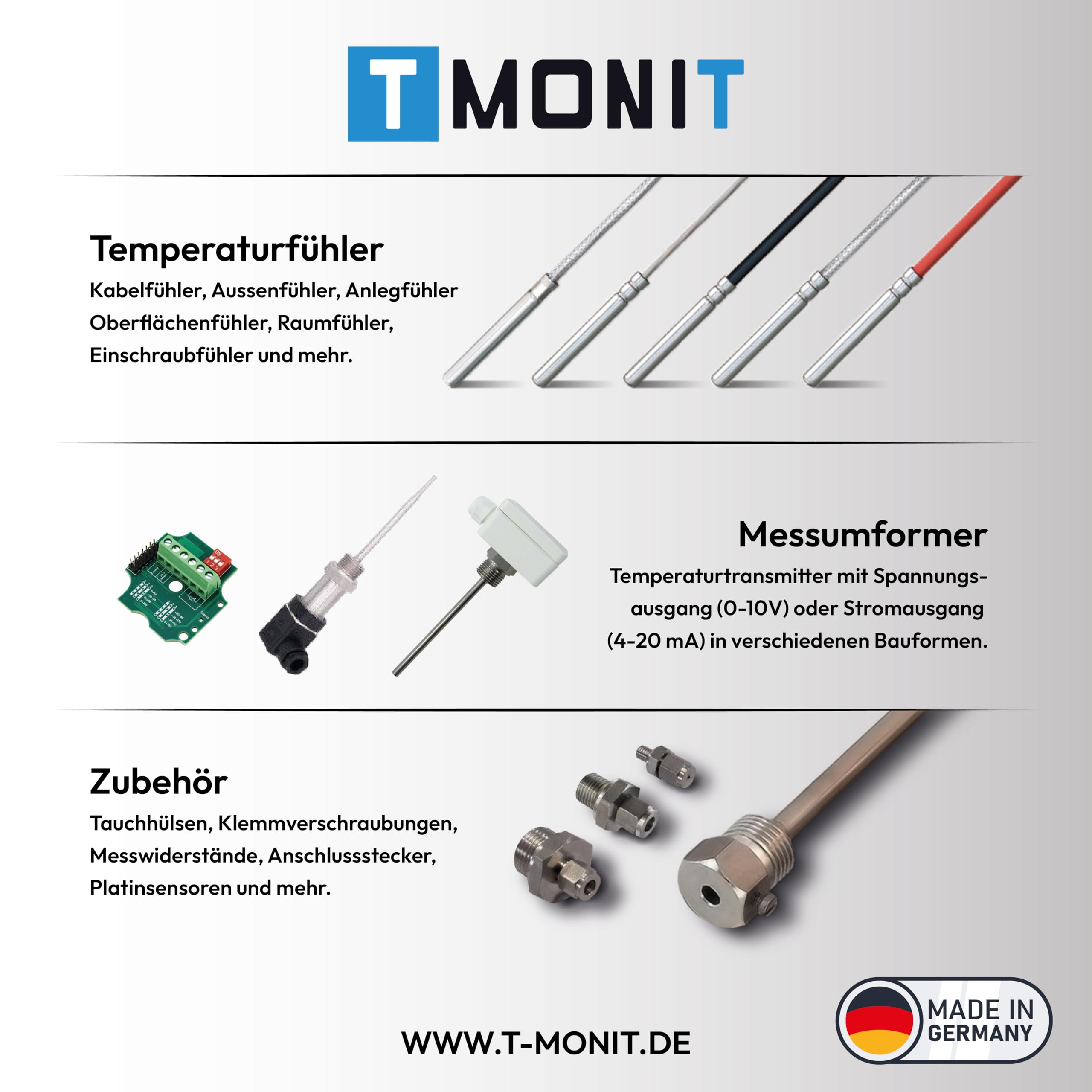 Transducteur de température extérieure 0-10 V ou 4-20 mA | Plage de mesure réglable | Fabriqué en Allemagne | Réponse rapide | Capteur PT1000, IP65, industrie, chauffage, ventilation