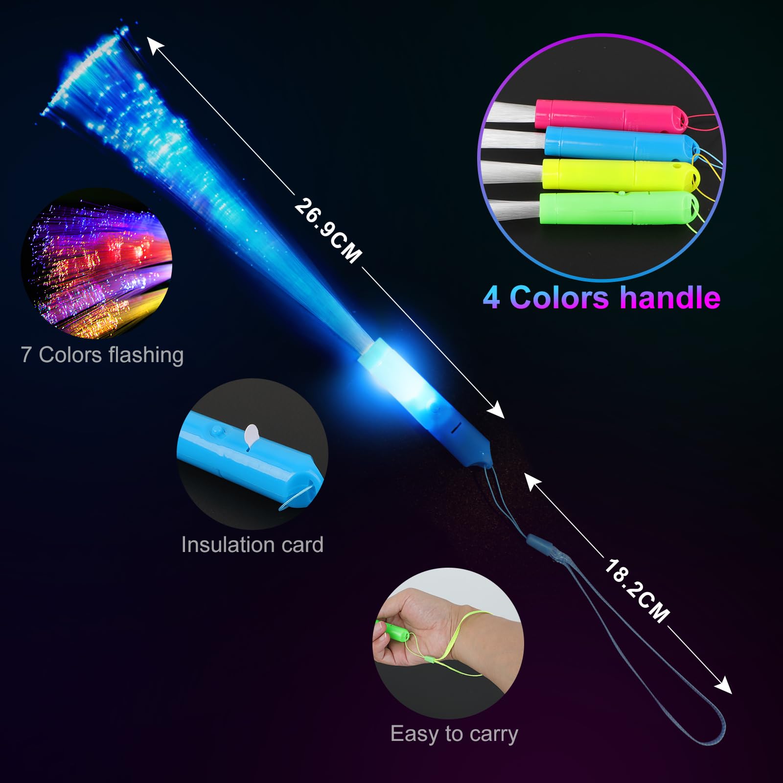 KIMIMARA Bastoncini Luminosi in Fibra 12 Bastoncini Luminosi a LED Colorati, Giocattoli per Feste per Bambini per Feste Notturne, Discoteche, Concerti, Club, Carnevali, Matrimoni (24 Fibre Glowstick)
