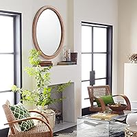 Vista 4 de Sawsile - Espejo redondo de madera, 45 cm, espejo circular rústico de granja con marco natural de madera con cuentas boho, espejo de pared