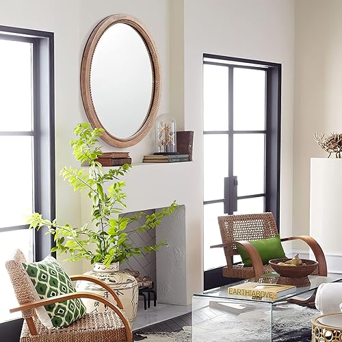 Miniatura 6 de sawsile Espejo redondo de madera, espejo circular rústico de granja de 24 pulgadas, cuentas naturales, espejos decorativos para chimenea, baño,