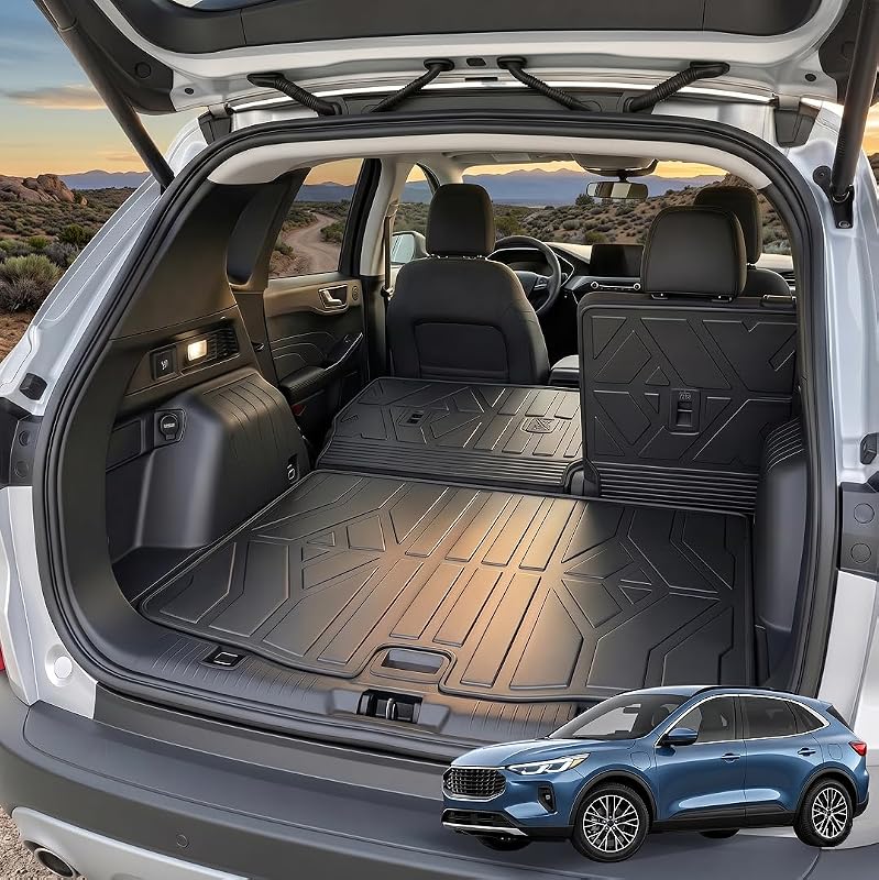 Forro de porta-malas com tapetes para encosto Gygy em TPE preto compatível com Ford Escape 2020–2026 a gasolina, kit com 3 peças