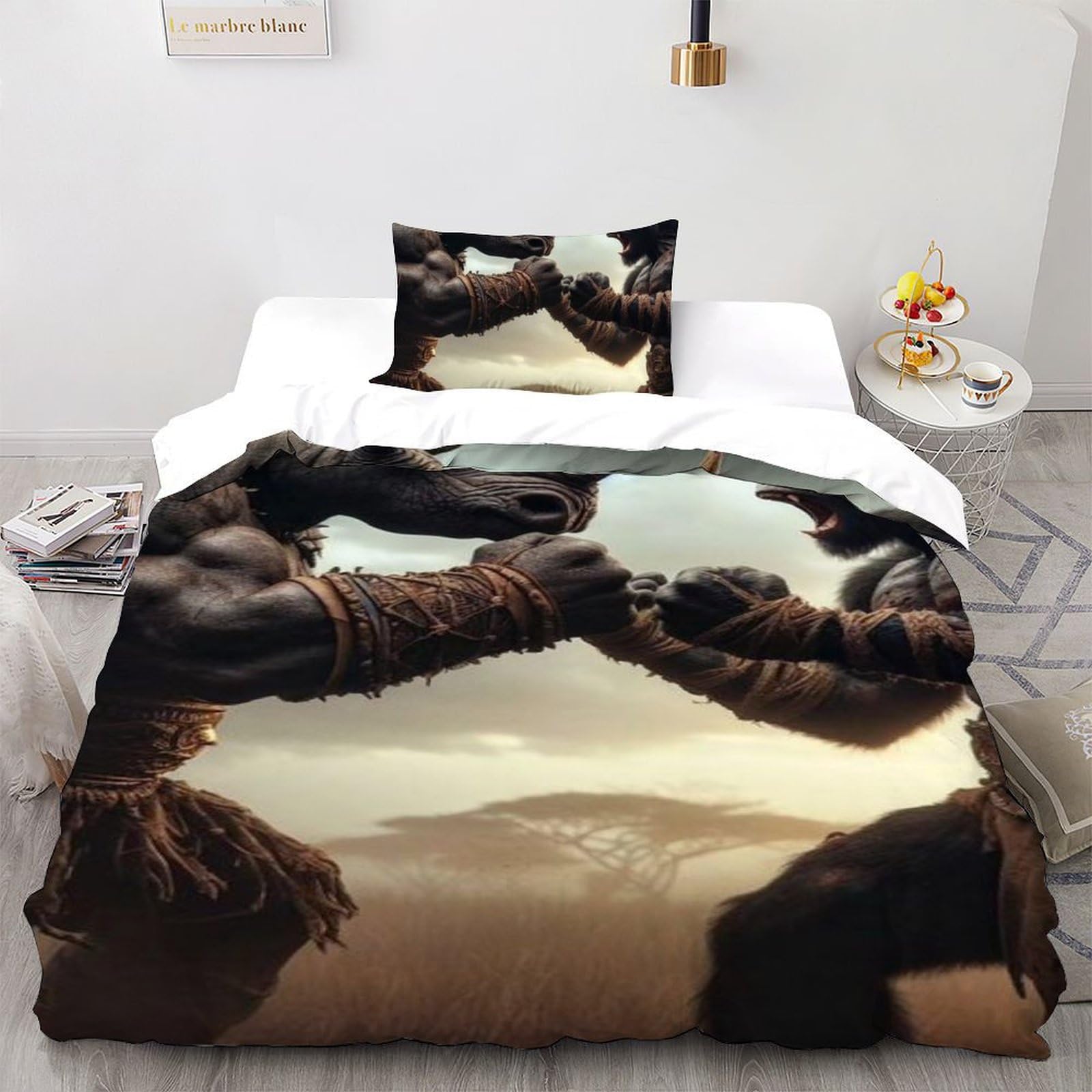 Housse de couette rhinocéros single 135x200cm en microfibre avec taie d'oreiller pour lit enfant