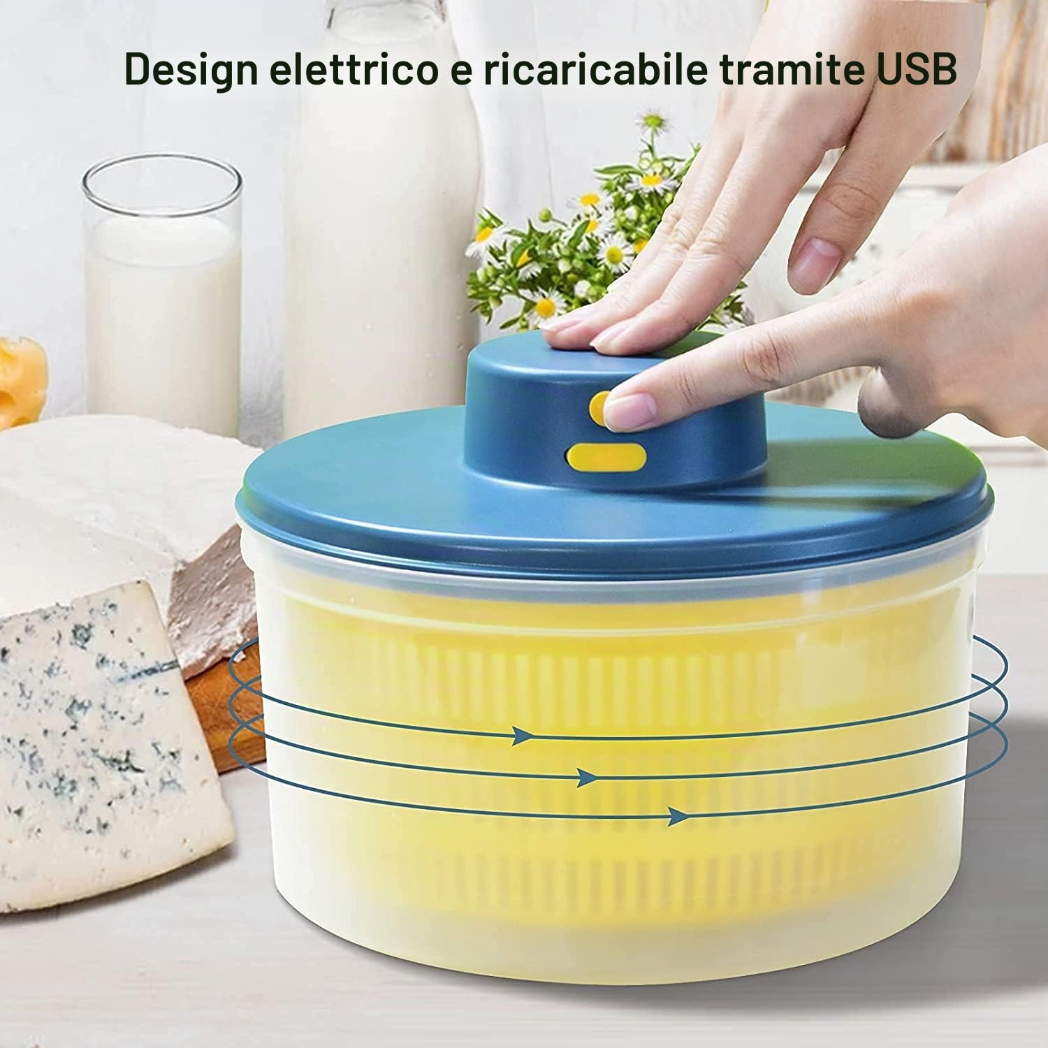 Elettrico per Insalata - Essiccatore per per Lattuga, Ricaricabile Tramite USB, Centrifuga per Frutta Lattuga Ad Asciugatura Rapida Ciotola