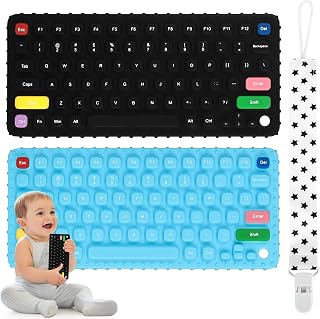 Chuya Baby Teething Toys 2 Pack Teether Toys for Babies for Baby 3-6-12-24 Months, Chew Toys for Infant Newborn for Baby Keyboard Shape Silicone Teethers, Soothe Babies Sore Gums