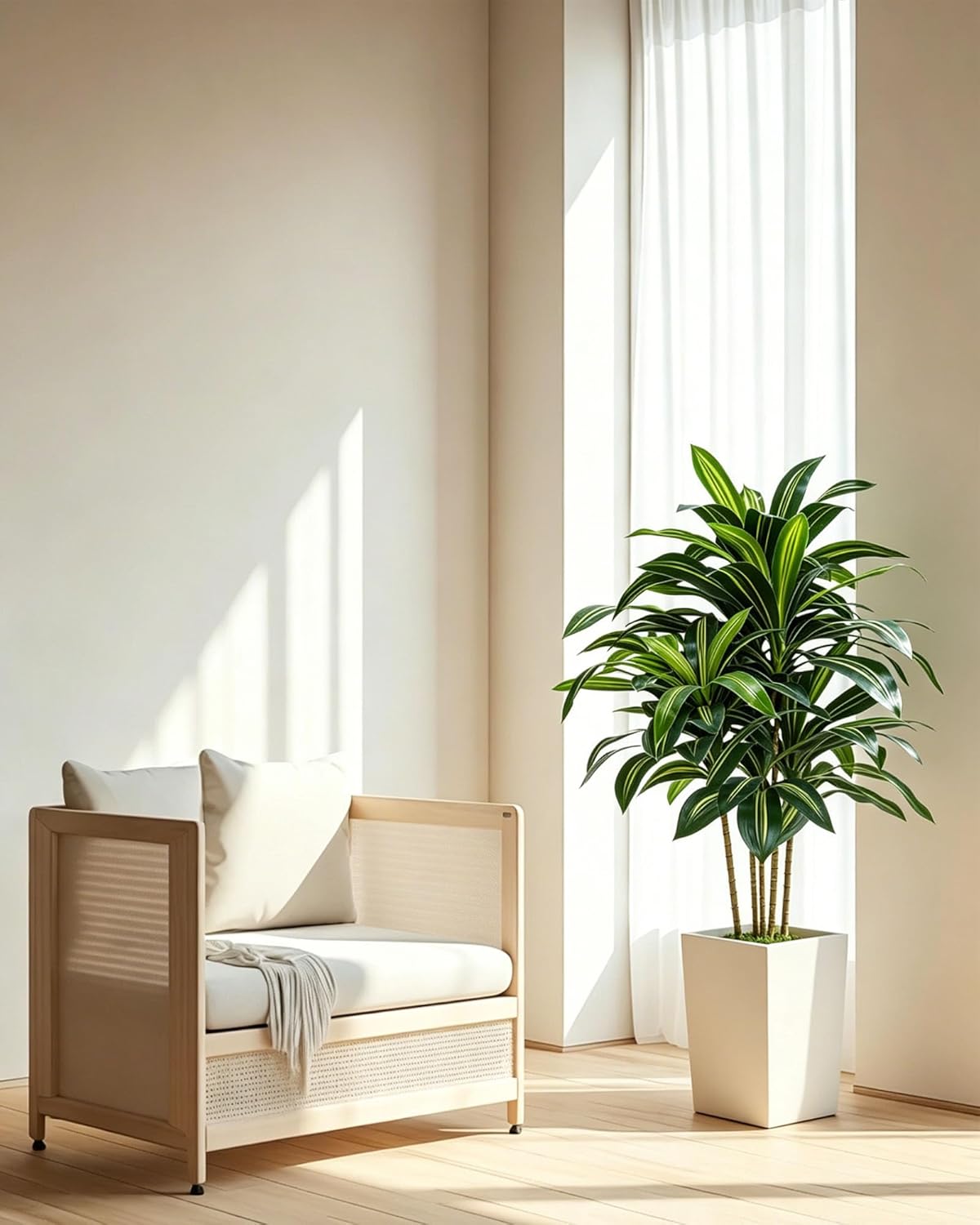 5FT Artificial Dracaena Tree, Large Fake Dracaena Tree Indoor with White Tall Planter and Fake Moss, Faux Yucca Trees Floor Plant in Pot for Living Room Office Indoor Home Decor
