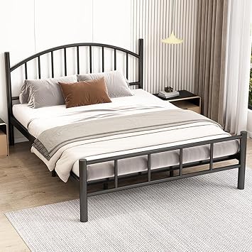Iron Twin Bed Frame with 5cm Coconut Coir Mattress, Heavy Duty 12-Leg Metal Platform Bed with Reinforced Footboard, for Apartment, SchoolBlack,180x200cm
