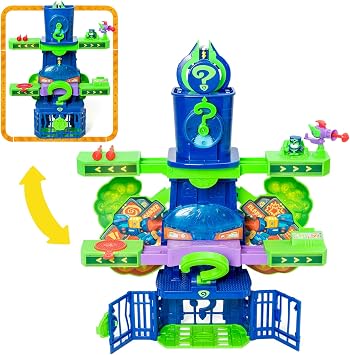 SUPERTHINGS KAZOOM POWER –Enigma Tower.Enigma’s Tower from the animated series “Kazoom Power”. Contains 1 Enigma Tower, 1 Exclusive Enigma,1 Airship, 1 Prison, 1 Catapult, 1 Blaster, and 3 Projectiles