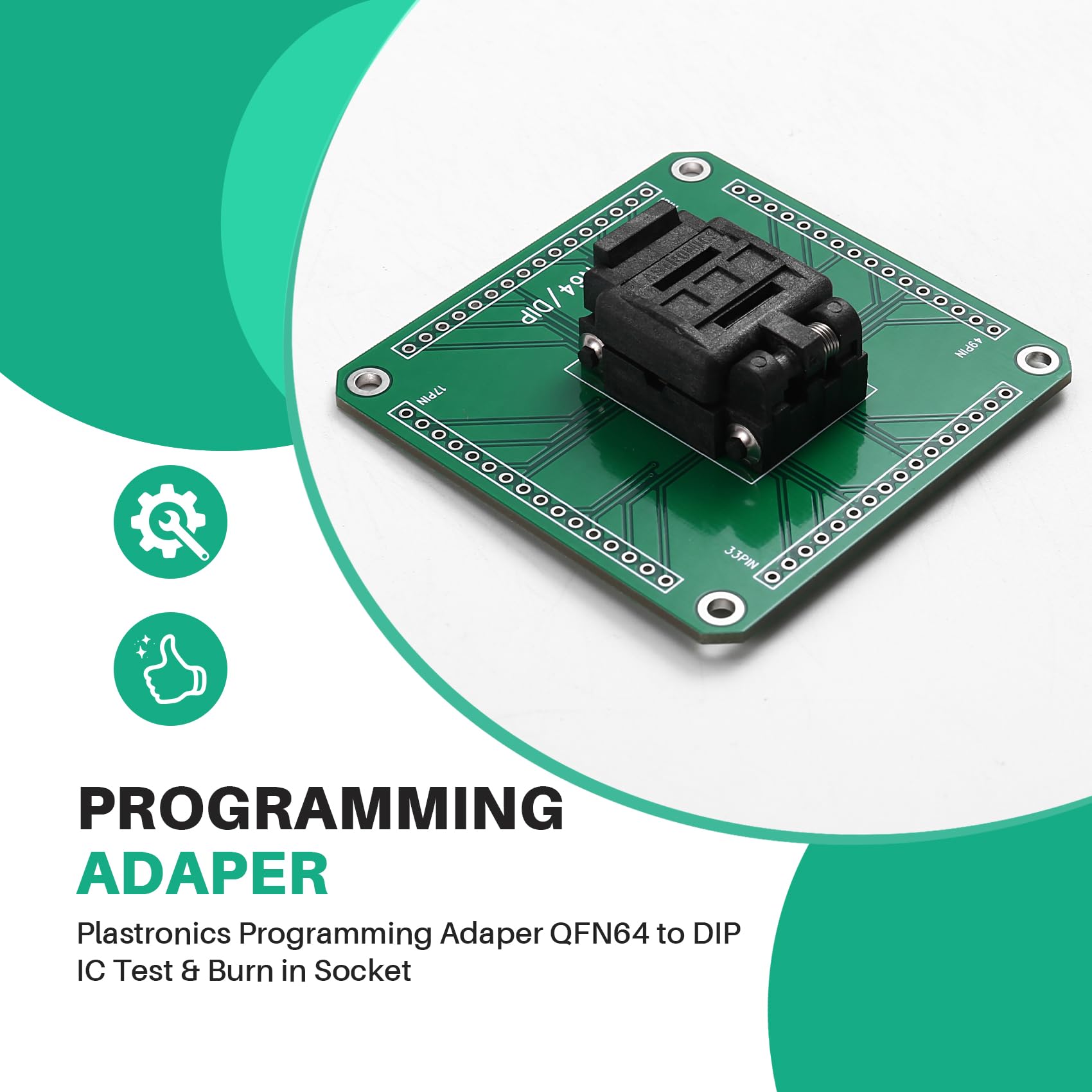 Hochpräziser 64QN50S19090 QFN64 zu DIP Programmierstecksockel für IC-Test und Burn-In, Rastermaß 0,5mm, 9x9mm Gehäuse