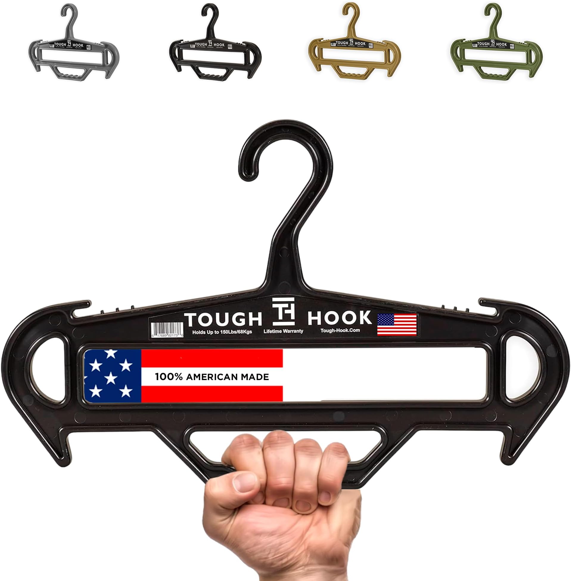 Tough Hanger (Black) 100% USA Made, Ultimate Premium XL Large Heavyweight Standard Hanger Holds 150 Pounds, The Only Hangers on The Market with a Patented Built in Carry Handle