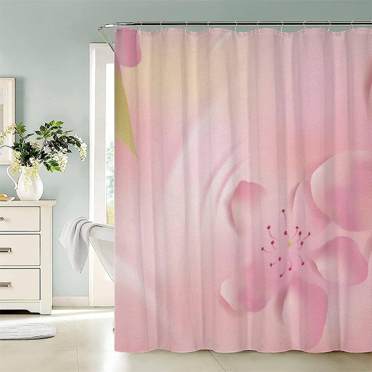 Cortina de Ducha Flores Rosas, Cortina Ducha 180x180 cm Rosa Cortina Baño Tela Impermeable Antimoho con 12 Ganchos B3686