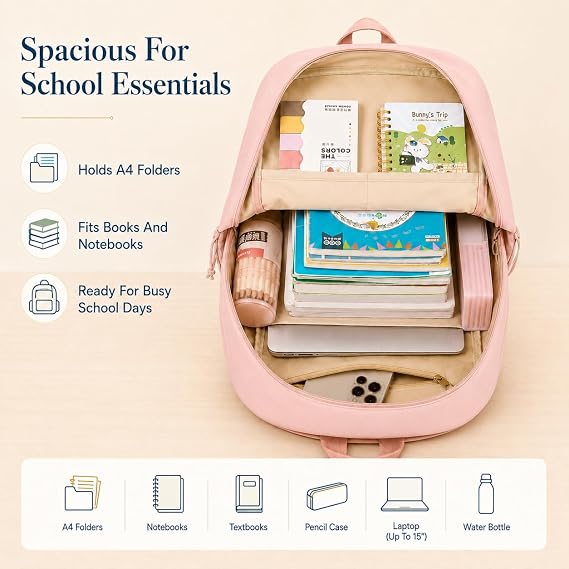 Bluboon School Backpack for Teen Girls Women Laptop Backpack College Bookbags Middle School Travel Work Commuter Back Pack(Pink)