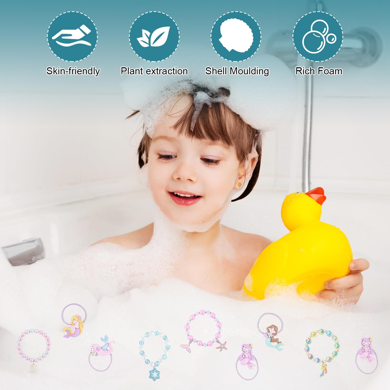 Bombe da Bagno Bambini con Gioielli Sorpresa, 9x150g Bomba da Bagno in schiuma naturale e organica, Effervescenti Bubble Bath Bombs Kit con Borse per Ragazze Regali di Compleanno Pasqua Natale