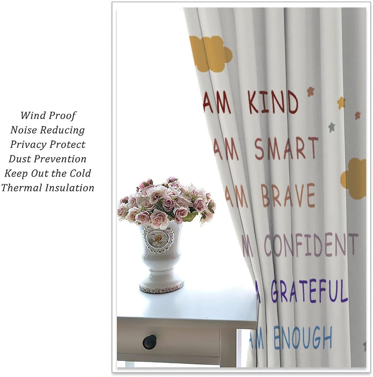 Kids Rainbow Window Curtain Girls Ouotes Pastel Inspirational Motivational Positive Blackout Window Treatments Cute Colorful Drapes for Boys Baby Children Bedroom Study Room Living Room W42xL45in