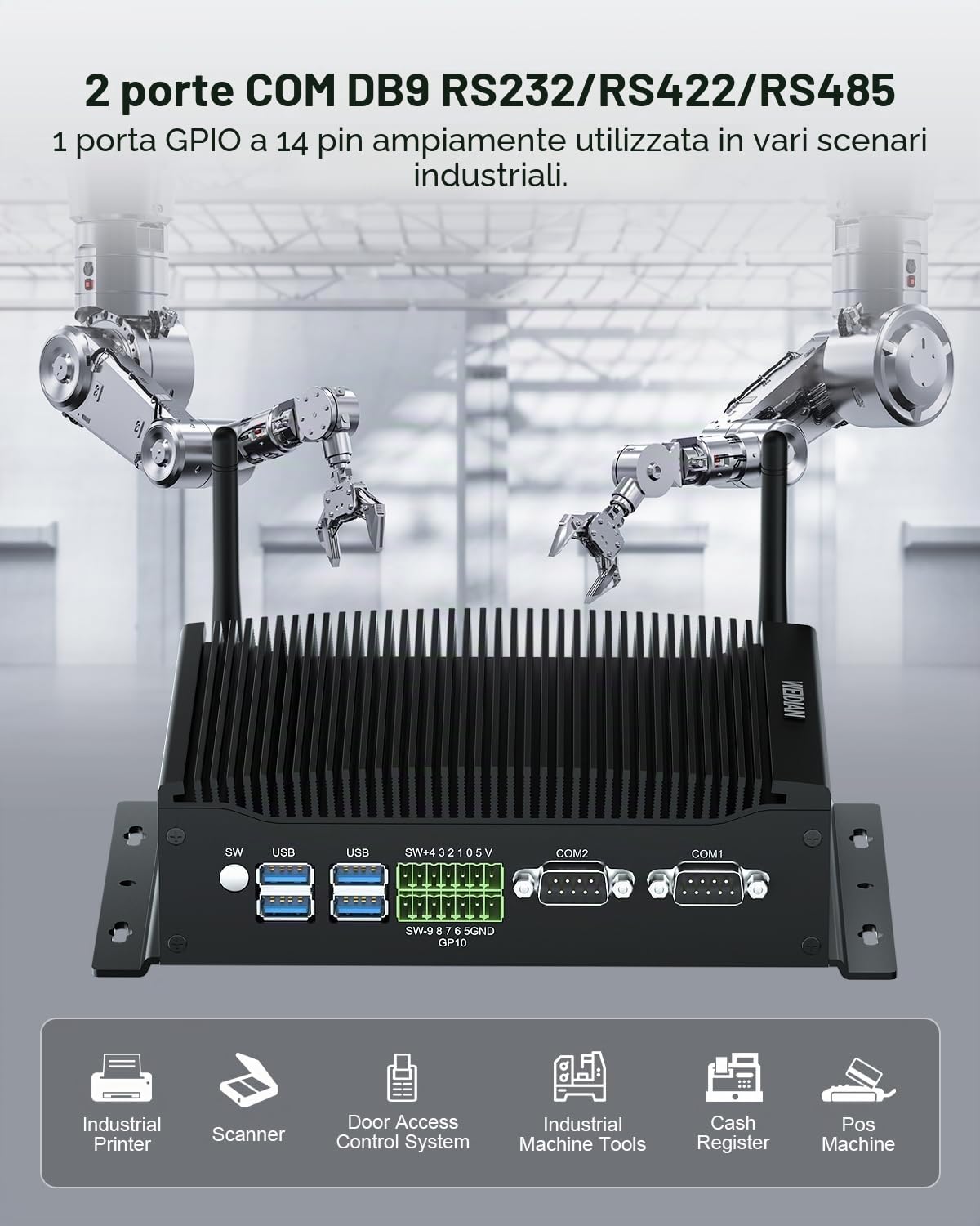 WEIDIAN Mini PC Senza Ventola Silenzioso, Mini Computer Core i7-10510U, PC Industriale Dual HD+DP Triple Display, 2RS232 COM, 6USB, GPIO, WiFi, BT, Win 11/Linux/Ubuntu (32GB DDR4 RAM 1TB SSD)
