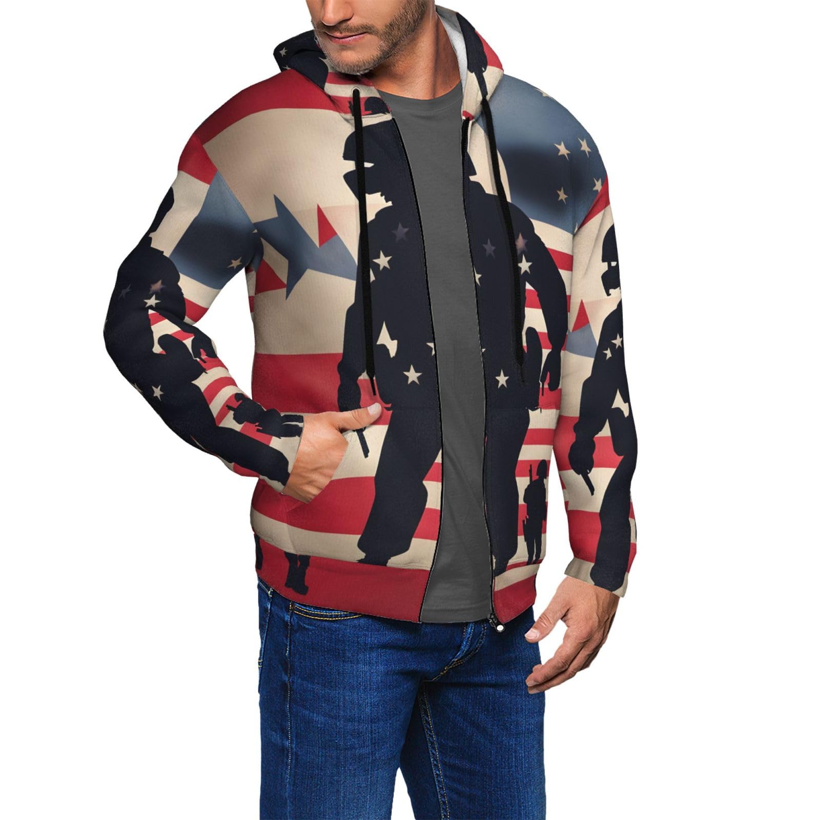 Us Military Soldiers Patriotic Memorial Day Print Men'S Hooded Sweatshirt For Home Gym Travel Running Streetwear Autumn Winter Spring