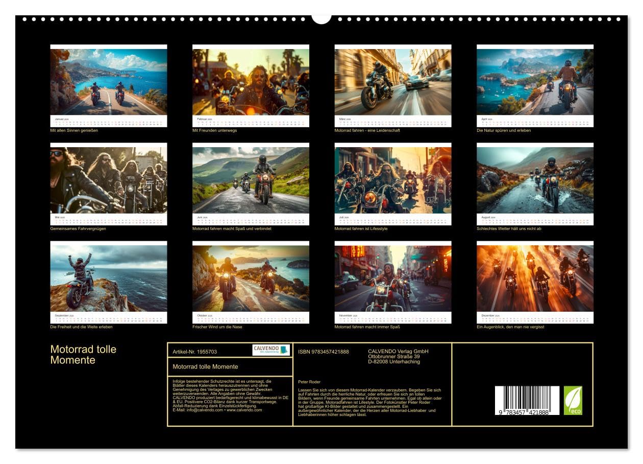 Motorrad tolle Momente (hochwertiger Premium Wandkalender 2026 DIN A2 quer), Kunstdruck in Hochglanz: Motorrad fahren - eine Wohltat für die Seele. (CALVENDO Mobilitaet)