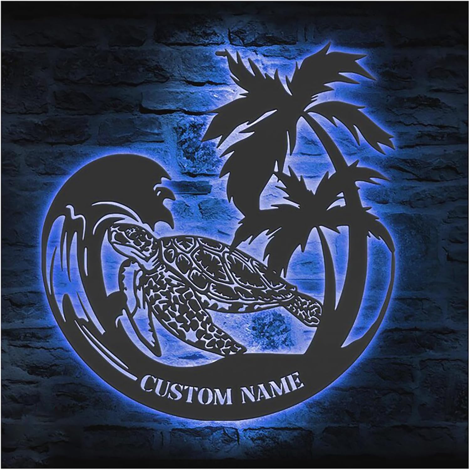 Custom Text Mandala Sea Turtle Palm Tree Metal Wall Art LED Light Personalized Marine Turtle Lover Name Sign Home Decor Beach Turtle