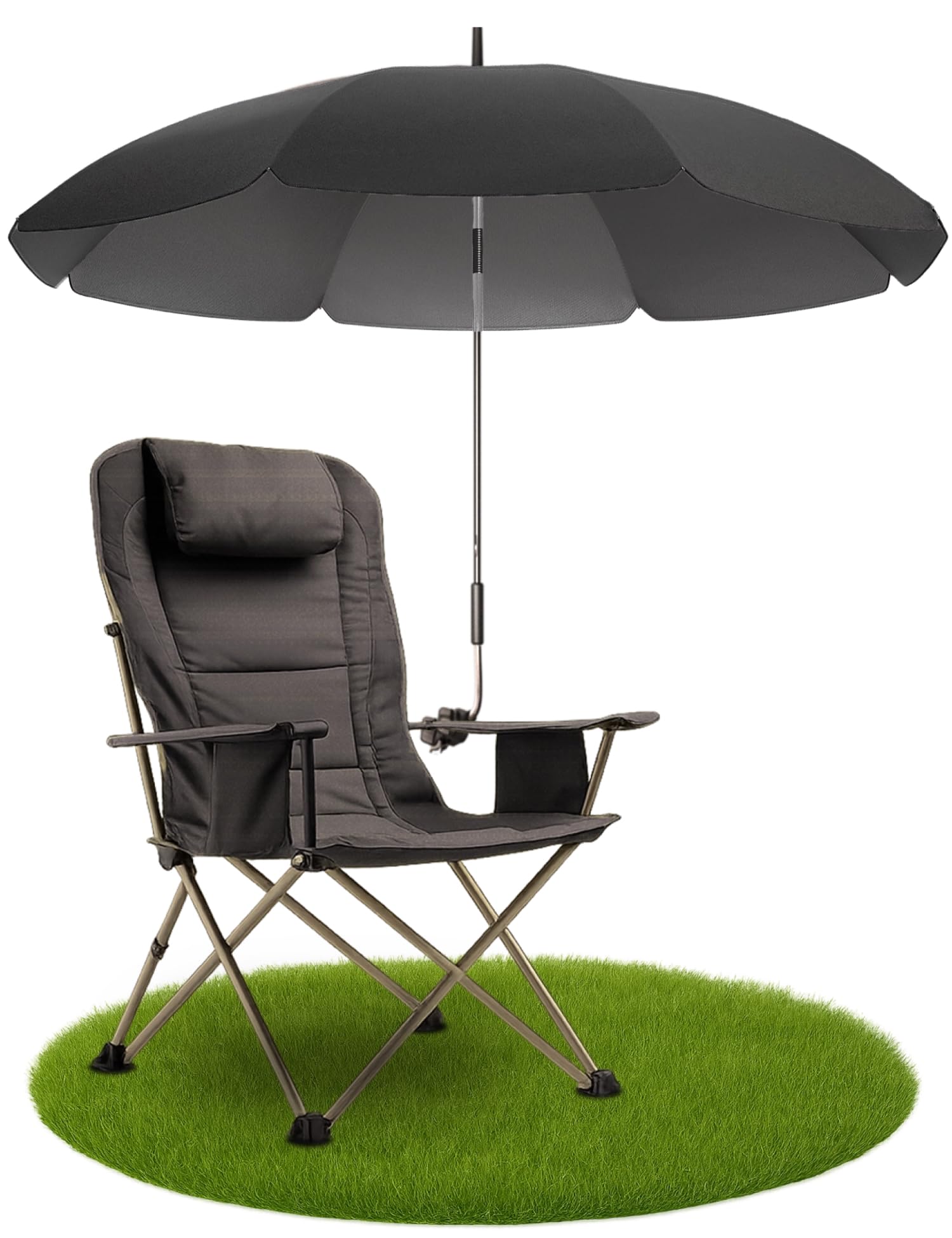 STYNGARD Stuhl Sonnenschirm für Liegestuhl mit UV Schutz 50+ / 120 cm Kuppelmaß mit Überhang - Klemmschirm Campingstuhl - Schirm für Stuhl mit Universal-Klemme Modell SAN FRANCISCO