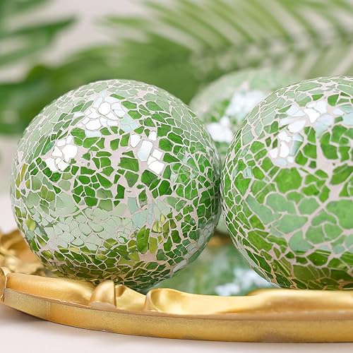Miniatura 4 de Bola de vidrio de mosaico, 3 unidades, bolas decorativas para tazones de 3.35 pulgadas, orbes de vidrio verde, rellenos de tazones, mesa de café,