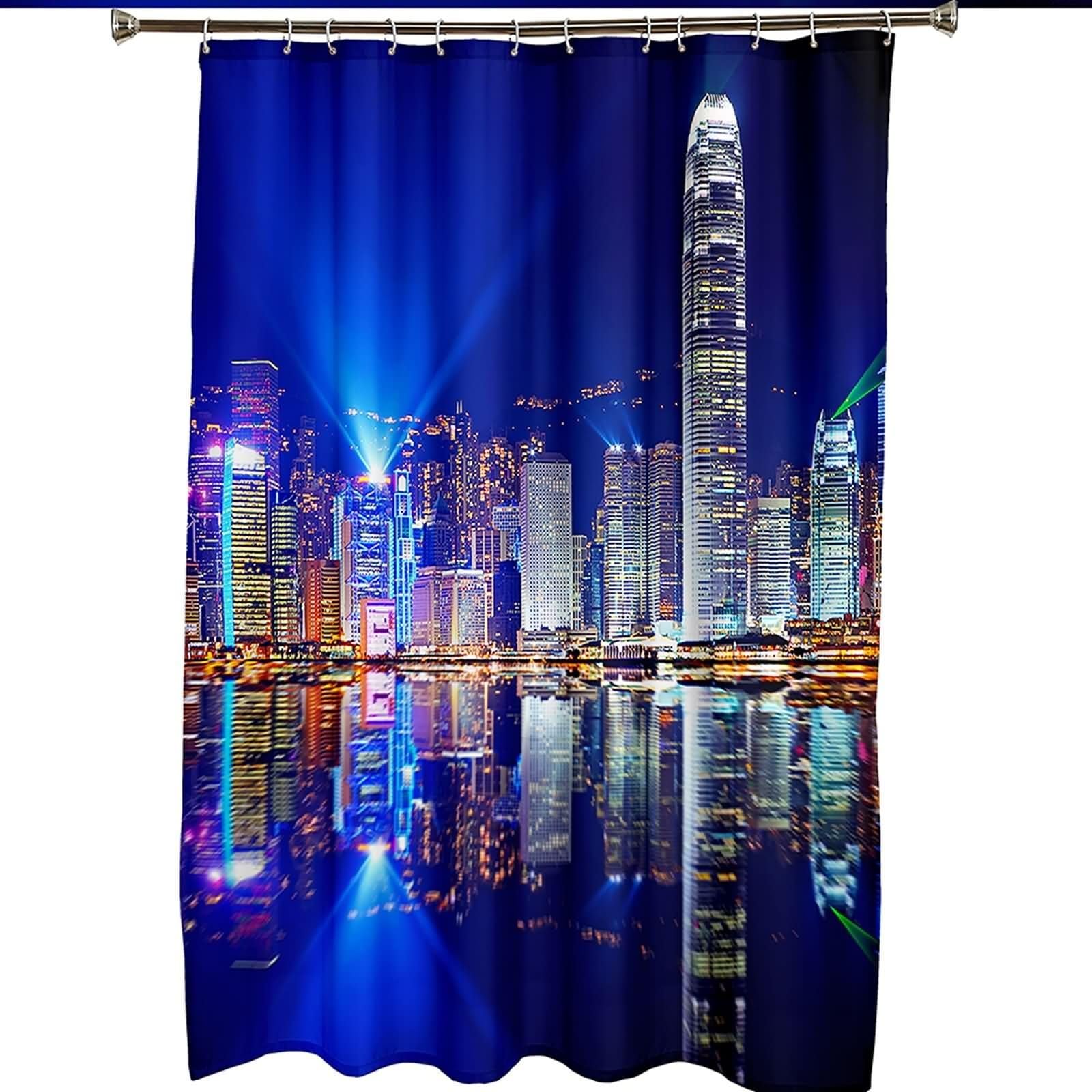 Duschvorhang 180X200, Textil Duschvorhang Blau Hoch Hinausragende Gebäude Stilvoller Duschvorhang