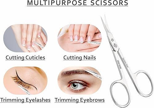 Miniatura 4 de Tijeras de cutícula extrafinas curvadas – Manicura profesional de acero inoxidable, tijeras de aseo para cejas, bigote, pelo de nariz, pestañas,