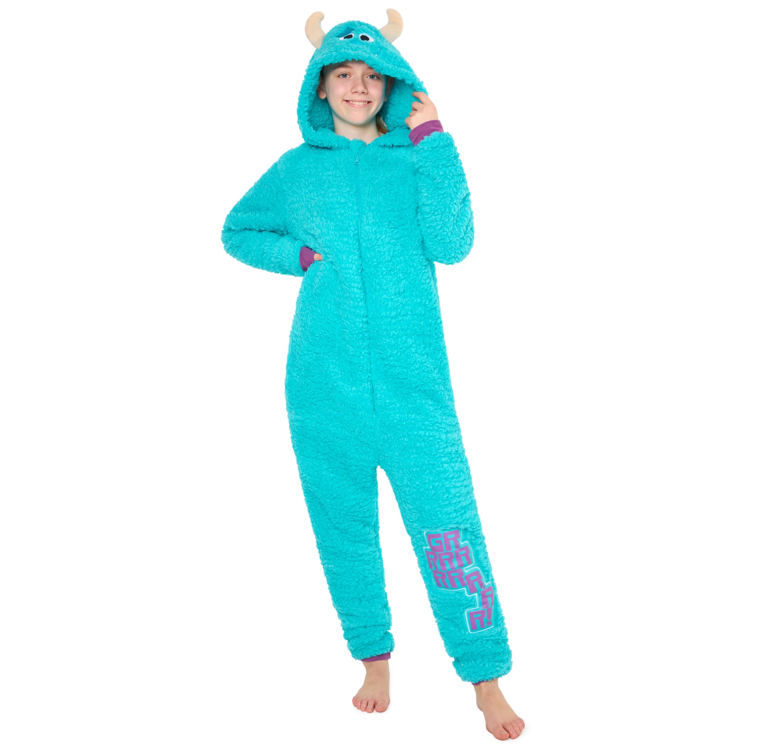 Disney Girls Turquoise Sully 3D Onesies For & Teens, Soft Sherpa Hooded Onesie Pj Pyjama, Warm & Cosy Loungewear Jumpsuit, Gifts For (, 4-5 Years)
