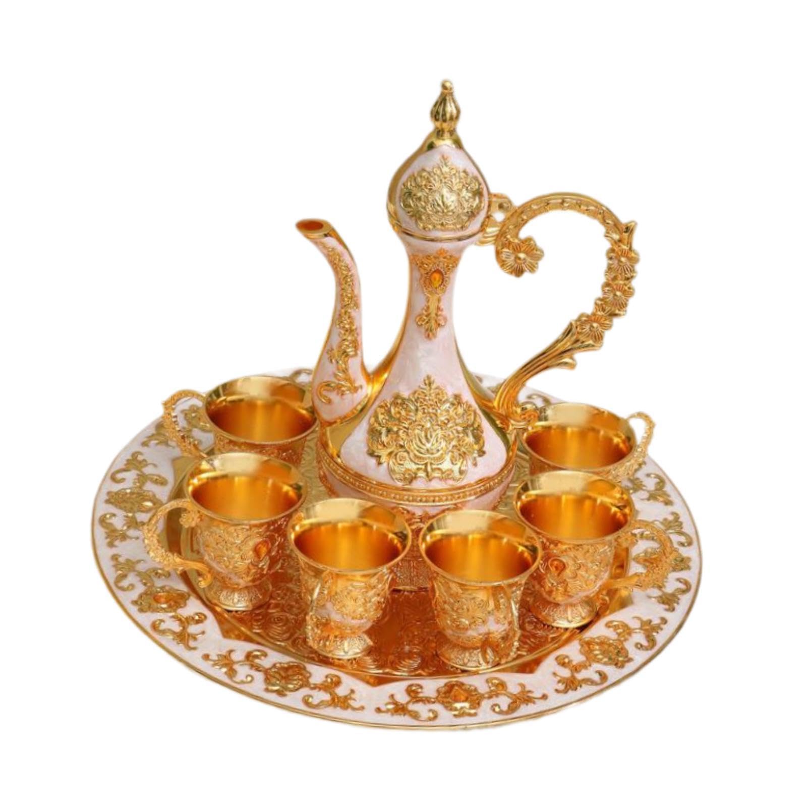Yajuyi Service à Thé Turc, Comprenant Une Théière, Un Plateau à Café et Six Tasses. Idéal comme Cadeau pour Un Anniversaire, Un Mariage Ou Toute Autre Occasi, Blanc