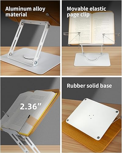 Miniatura 6 de Soporte para libros Reading-Woumlaiy ajustable con base giratoria de 360 y soporte plegable de escritorio para libros, recetas, laptop, dibujar,