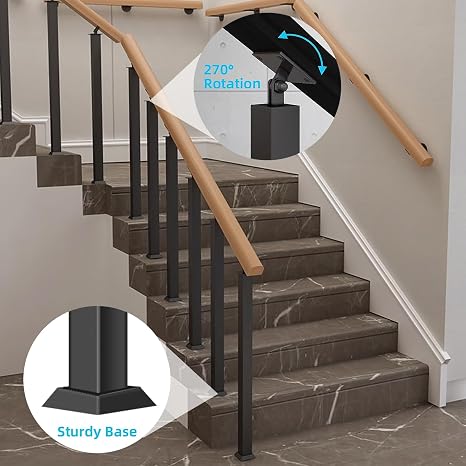 34/36/38/40/42in Stair Railing Posts, Indoor Outdoor 270Adjustable Metal Baluster Post, Staircase Balusters with Screws Kit for Deck, Balcony and Porch