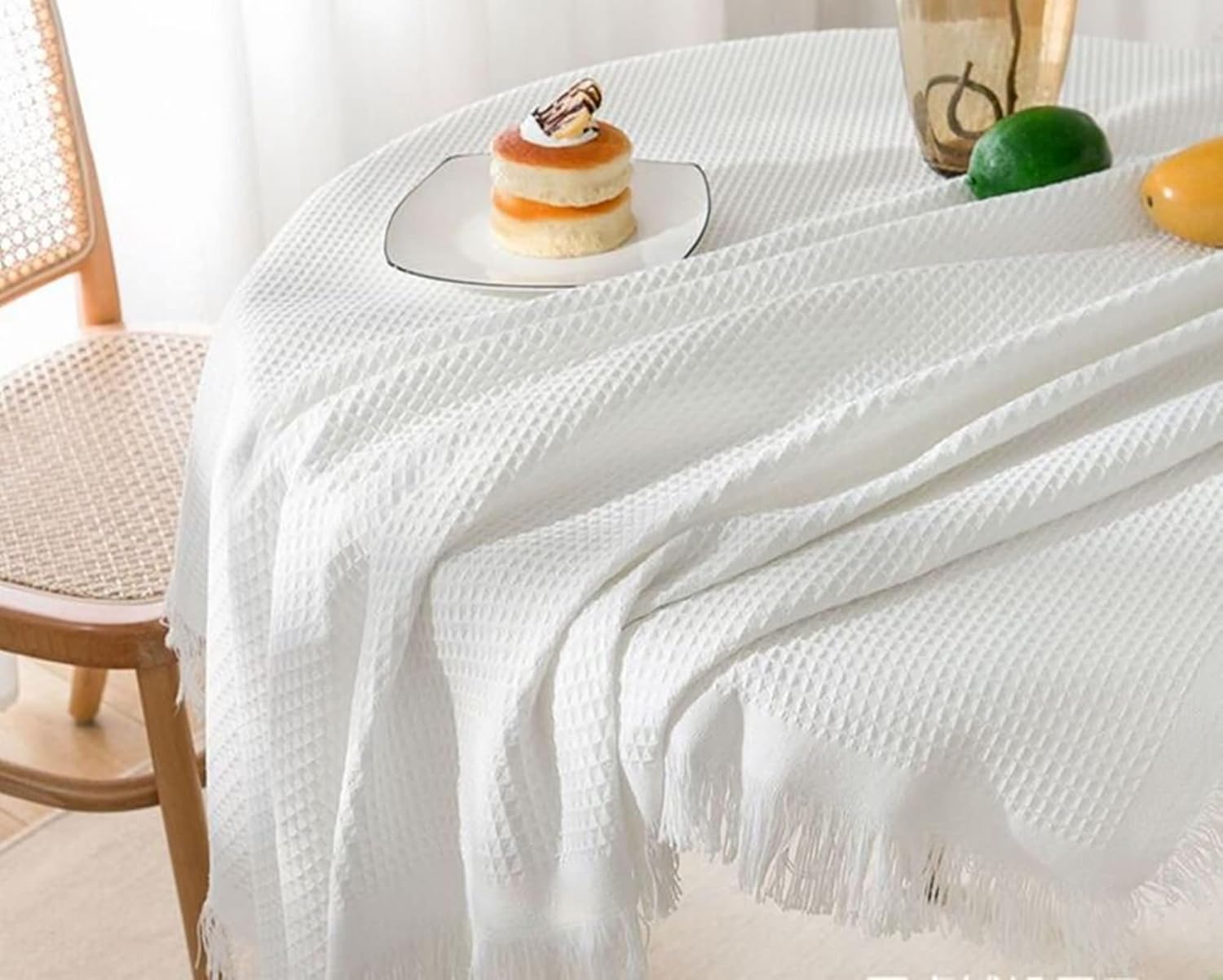 Bedside Table Cover Rectangular,70 W x 133 L,Tablecloth Holiday Cotton Solid Color with Tassels White Coffee Table Cloth