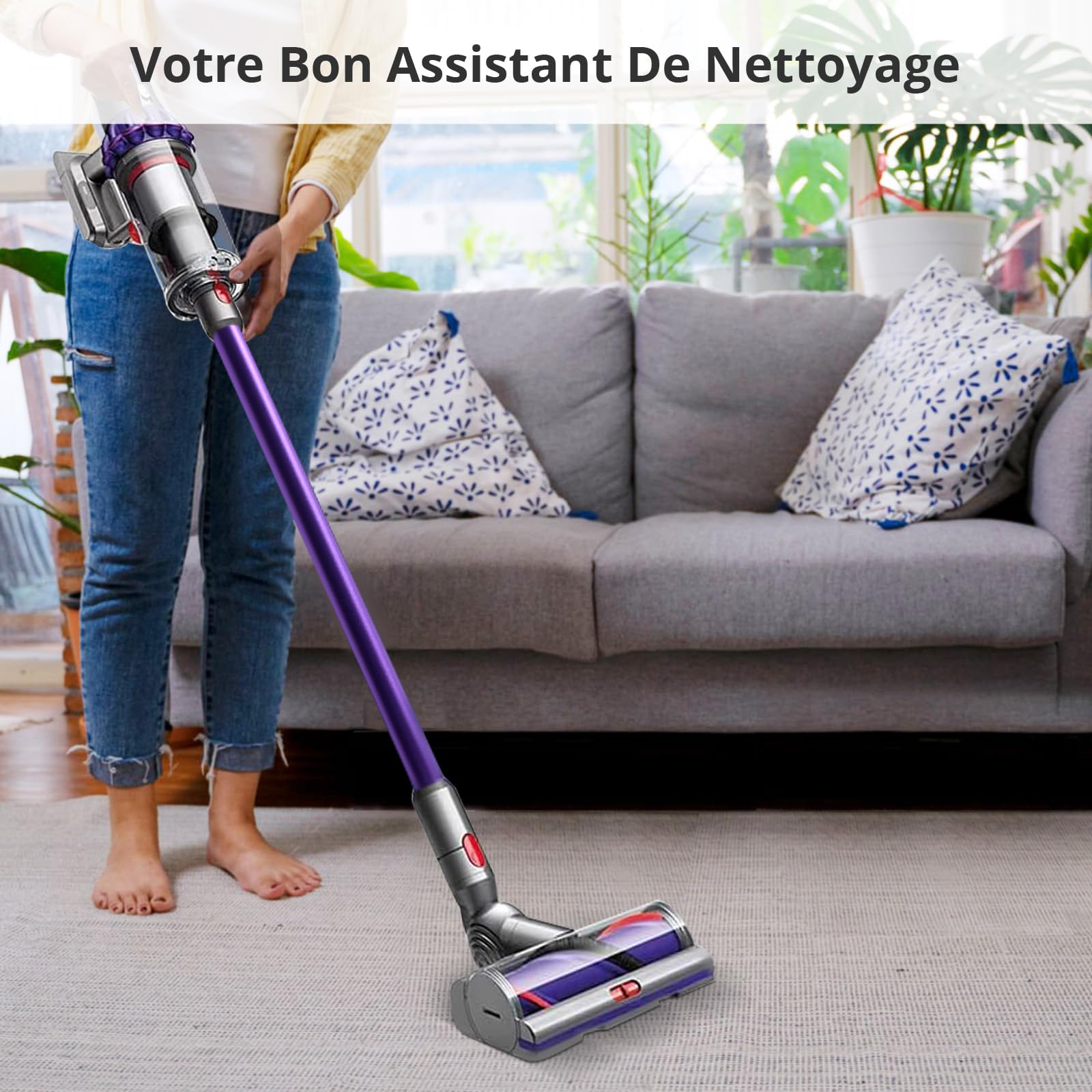 Cheerhom Rura teleskopowa, rura przedłużająca, rura kompatybilna z Dyson V7, V8, V10, V11, V15, odkurzacz do miotły, długość 73 cm, przedłużenie drążka do Dyson z dwiema małymi szczotkami, fioletowa