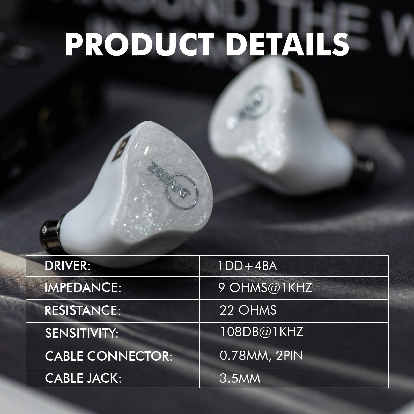 Linsoul ZiiGaat x Fresh Reviews Arete in Ear Monitor, Ecouteurs Hybrides 1DD+4BA IEM, Écouteurs de Jeu Filaires, Moniteur de Studio, avec Câble IEM Détachable pour Musicien Audiophile (Blanc)