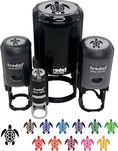 Sea Turtle - Sello de goma autoentintado tribal para estampado de tinta, planificadores de manualidades, tamaño pequeño de 34 pulgadas, tinta azul