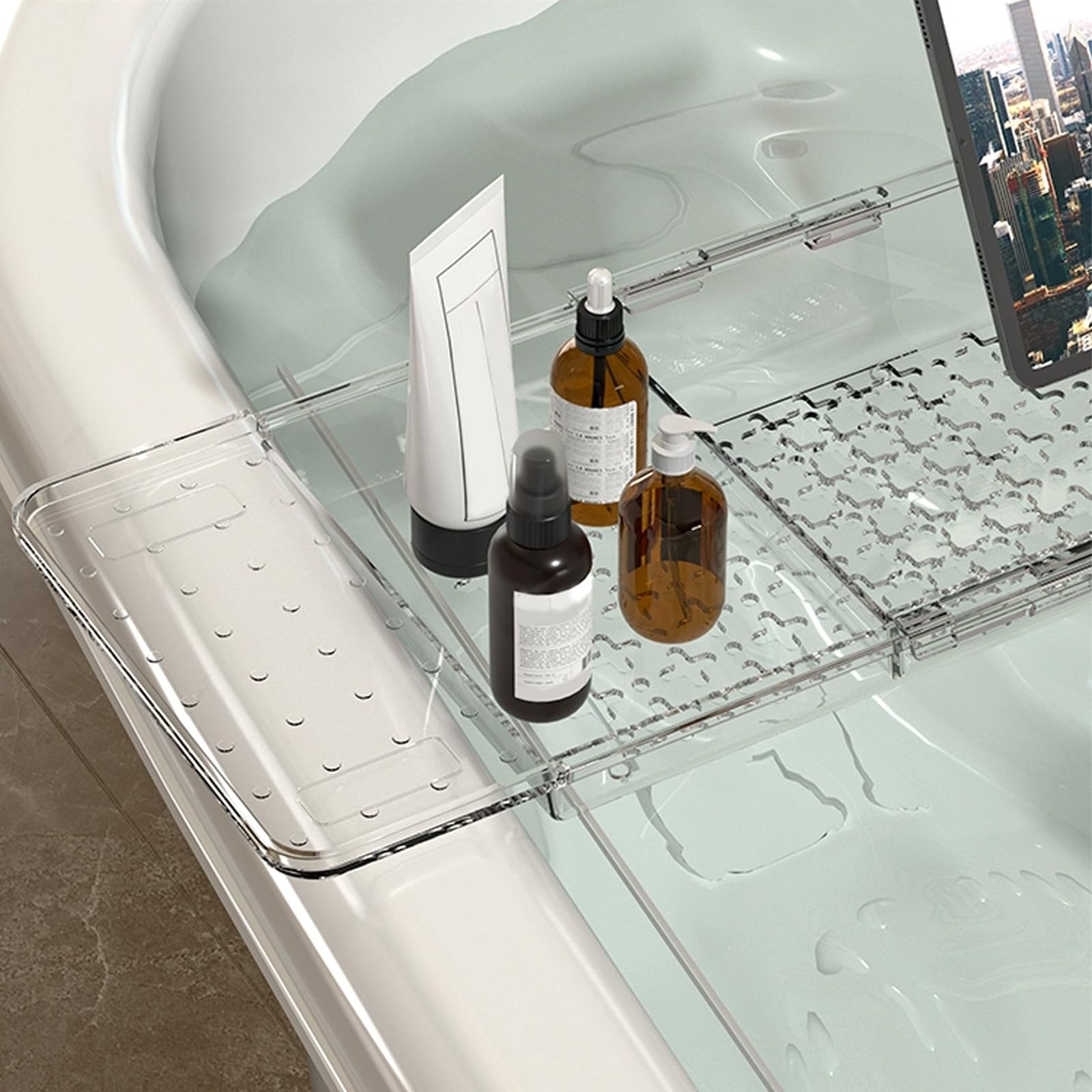 Bandeja de bañera – Organizador de baño expandible para libros, tabletas y vinos – Accesorio de baño perfecto para relajarse