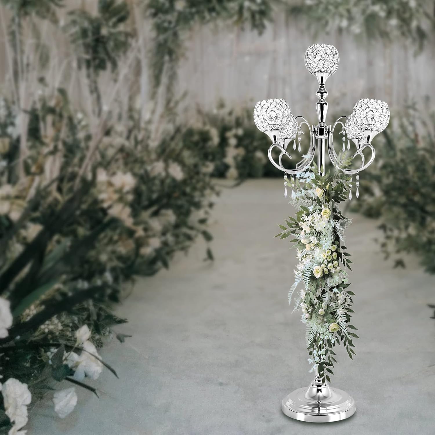 5 Arms Crystal Bowl Candle Holder Gold Candelabra Candle Holder 49Inch Tall Tea Light Candelabra Candle Centerpieces for Living Room Wedding Dinner Party Decorations