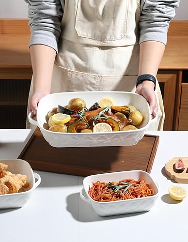 Miniatura 31 de Sweejar Juego de moldes para hornear, de cerámica de 9 x 13 pulgadas con asa, cazuela rectangulares para horno, juegos de 3 utensilios para hornear