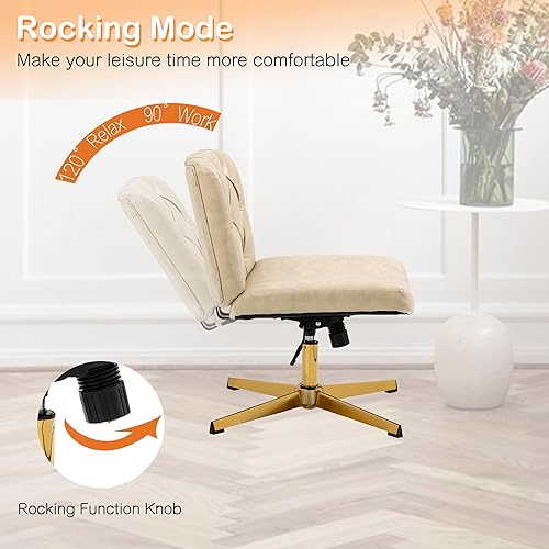 Miniatura 7 de HomVent Silla de escritorio de oficina sin brazos sin ruedas, silla de escritorio acolchada de piel sintética, moderna silla de escritorio