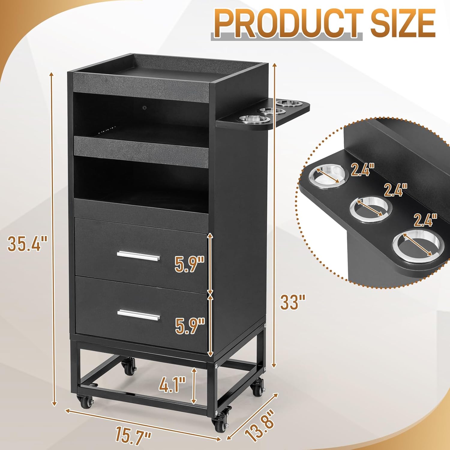 Winado Beauty Salon Trolley Cart, Rolling Hair Cart with Lockable Wheels, 2 Drawers, 3 Tool Holders, Mobile Makeup Organizer Station Cabinet for Hair Stylist Beauty Spa Barbershop, Black