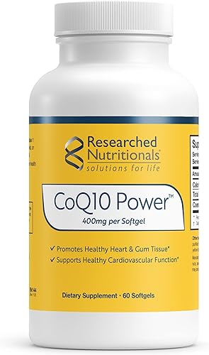 Researched Nutritionals Cápsulas blandas CoQ10 de 400 mg - CoQ10 Power - Suplemento de coenzima Q10 de fuerza terapéutica - Apoya la energía natural