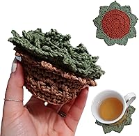 AGROMUSK Crochet Succulent Coasters Set of 5 with Plant Pot - Boho Absorbent Drink Coasters for Table, Desk, Plant Lovers Gifts