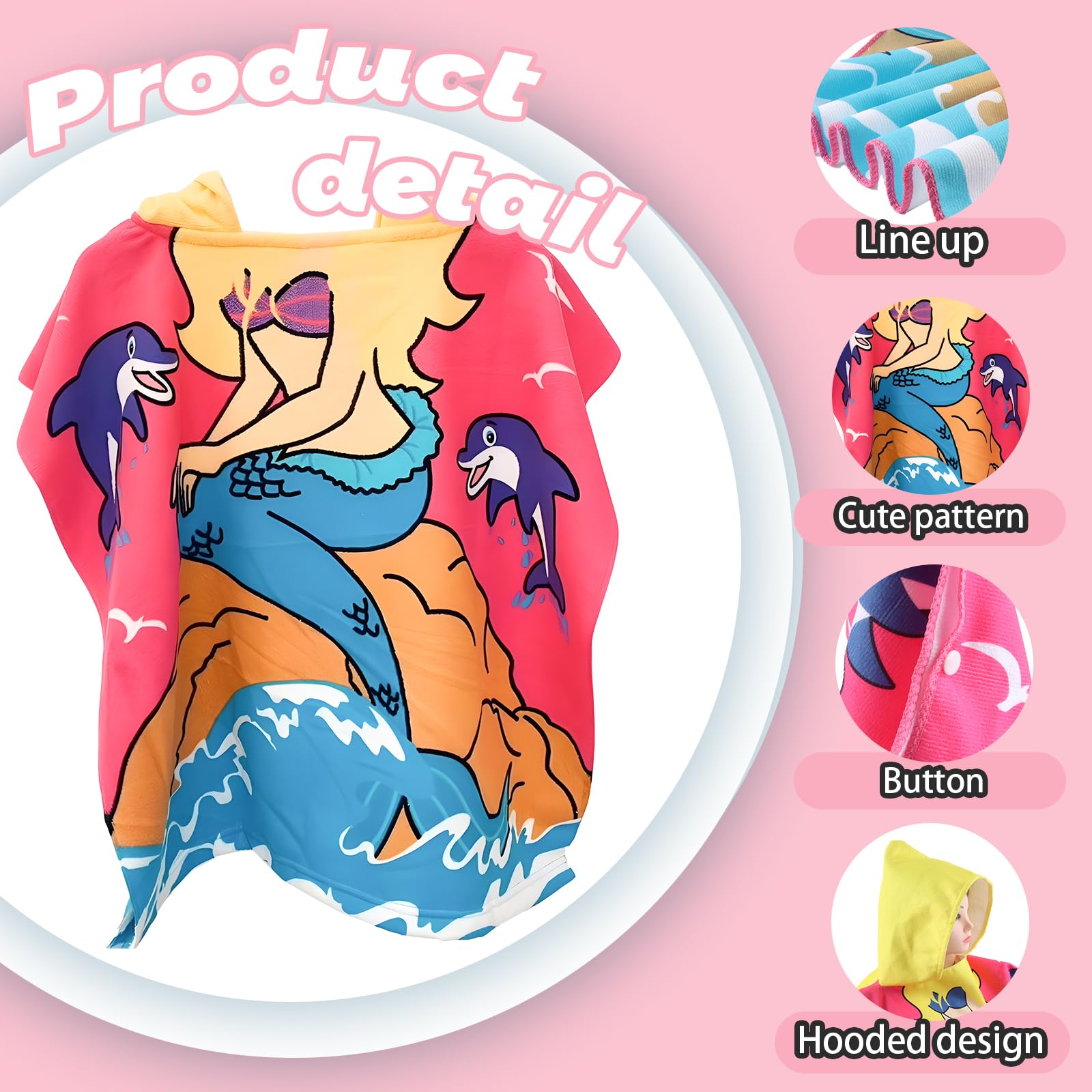 Poncho Plage Enfant Hillylolly 90x60cm - Microfibre à Capuche - Motifs Dinosaure, Licorne Ou Sirène - 2-8 Ans