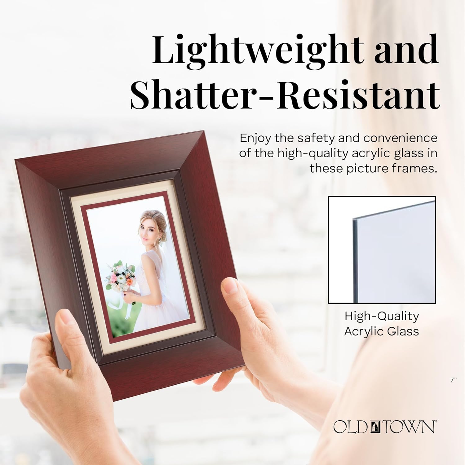 Old Town Designer Picture Frames, 8x10 Picture Frame 2 Pack with Deluxe Velour Back and Removable 5x7 Mat, Photo Frame for Desk or Wall Decor, Made from Post-consumer EPS & Acrylic Glass, Walnut Scoop