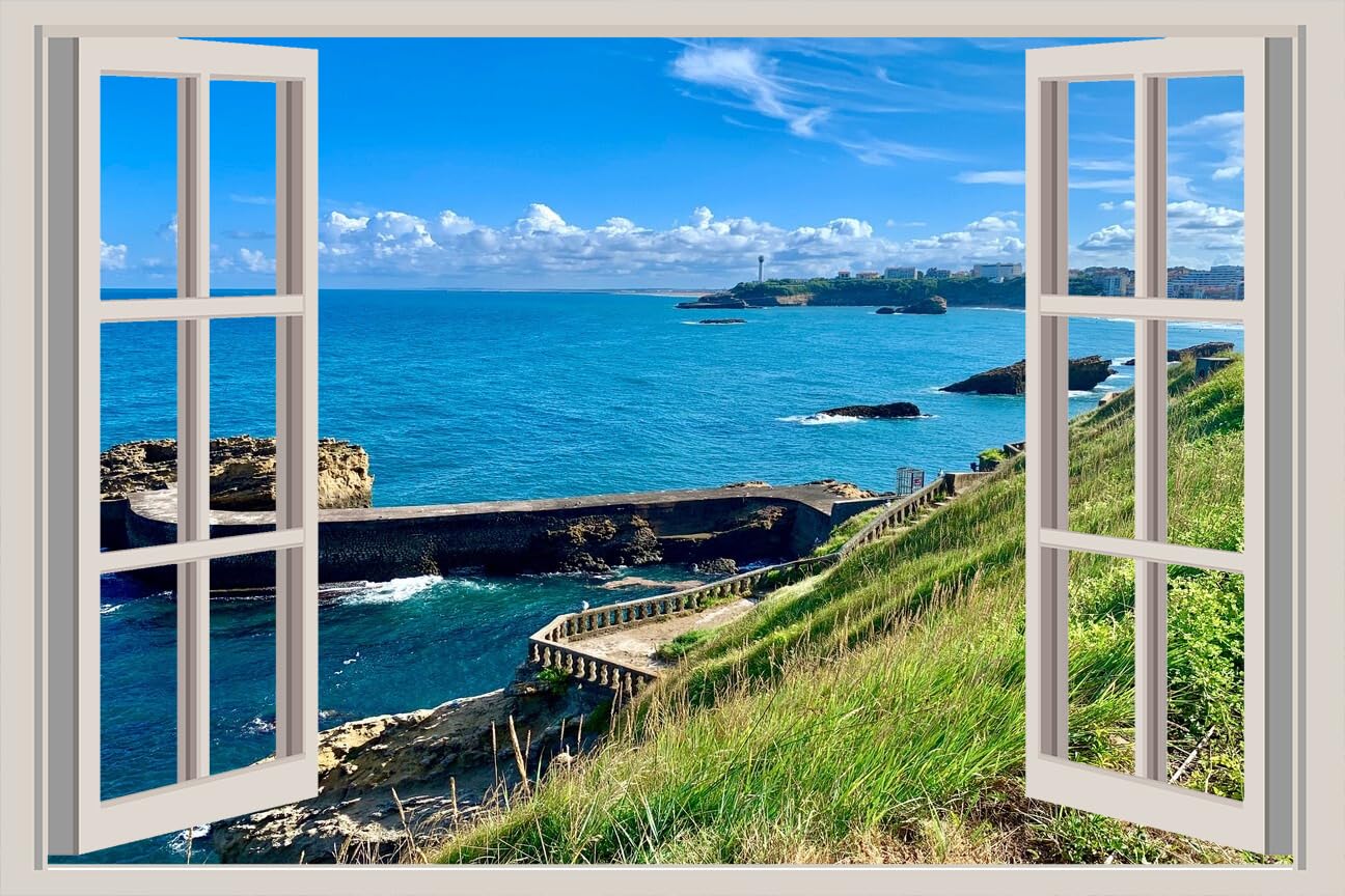 JVERF - JZZA21153 France Coast Marinas Biarritz Bay| Self-Adhesive Open Window Wall Sticker