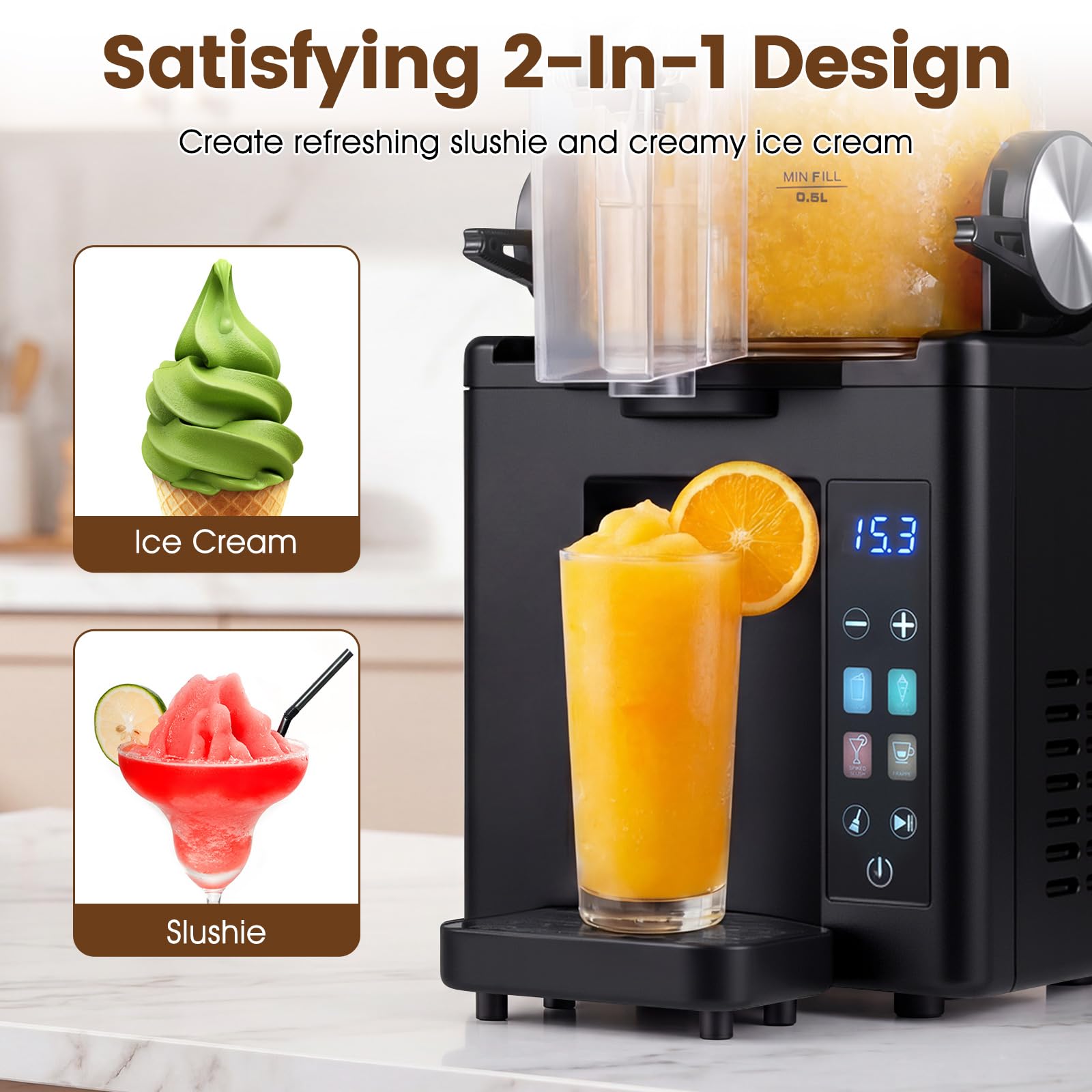 FANTASK Máquina de granizado 1,5 L | Slusheis - Máquina de helado con LED táctil, 4 modos, autolimpieza, para granizados, helados y cócteles