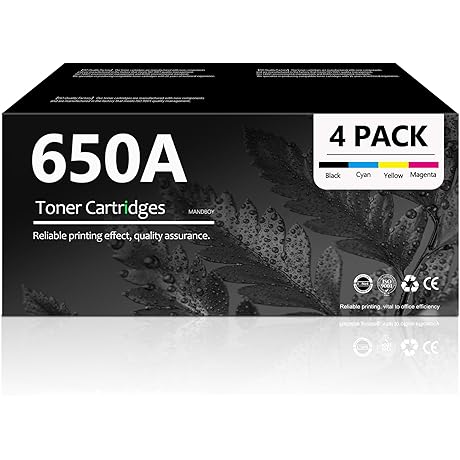 4-Pack CE270A, CE271A, CE272A, CE273A Toner Cartridges Compatible for HP 650A
