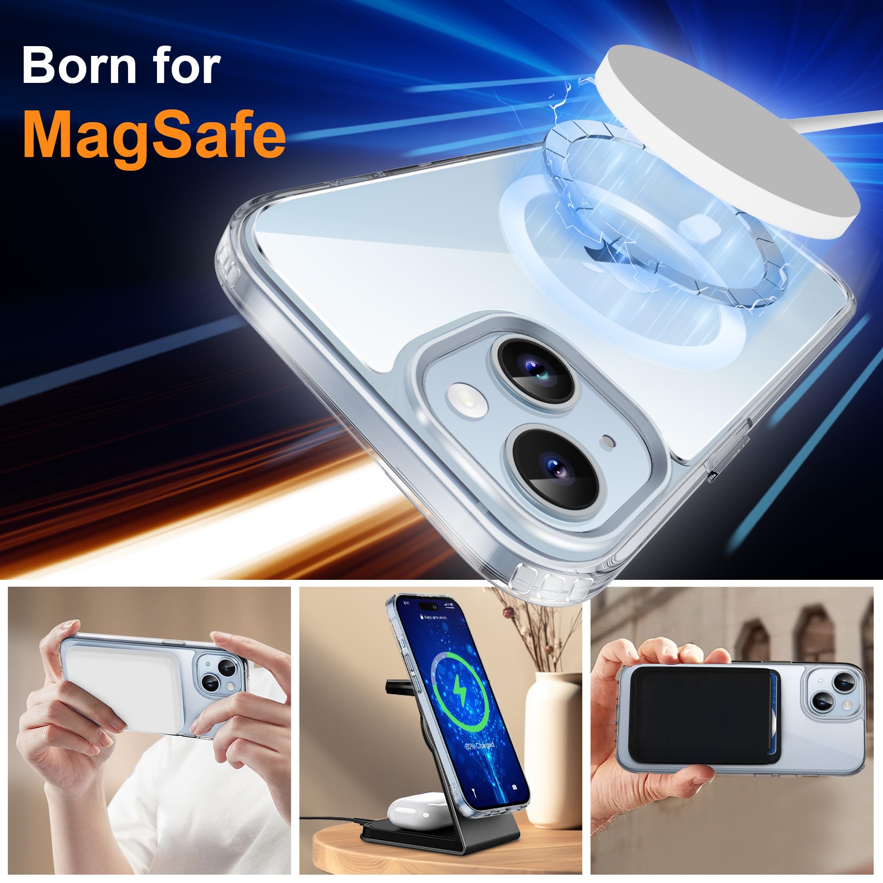 ORETECH Magnetica Cover per iPhone 14, Cover iPhone 13 [Compatibile con MagSafe] con 2X Vetro Temperato per Cellulare Protettiva Antiurto Protezione Militare Custodia per iPhone 14/13,Trasparente