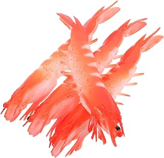 LOGOFUN 4pcs Artificial Shrimp Simulated Shrimps Model Fake Shrimp Props Realistic Seafood Model for Home Kitchen Party Decoration - Red